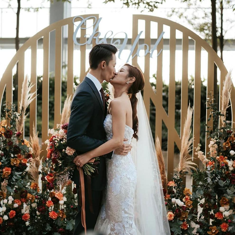 bride and groom kissing