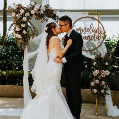 bride and groom kissing