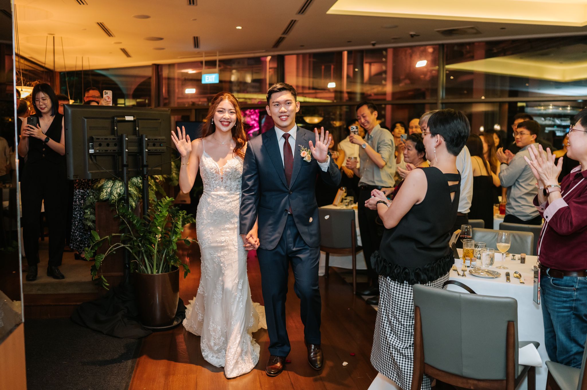 bride and groom walking to reception