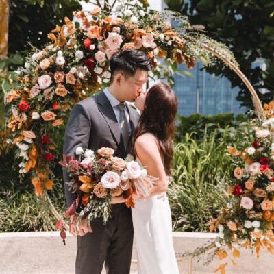 bride and groom kissing